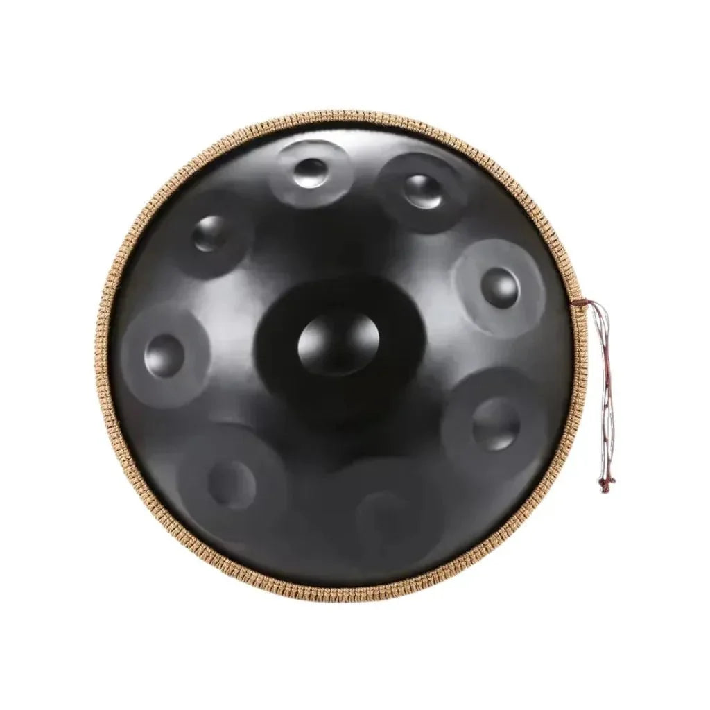 Handpan débutant 9 notes vu de dessus, prêt à jouer