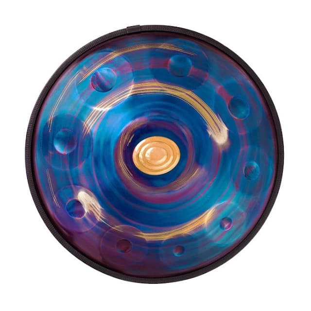 Handpan bleu signature vu de dessus, finition bleu profond