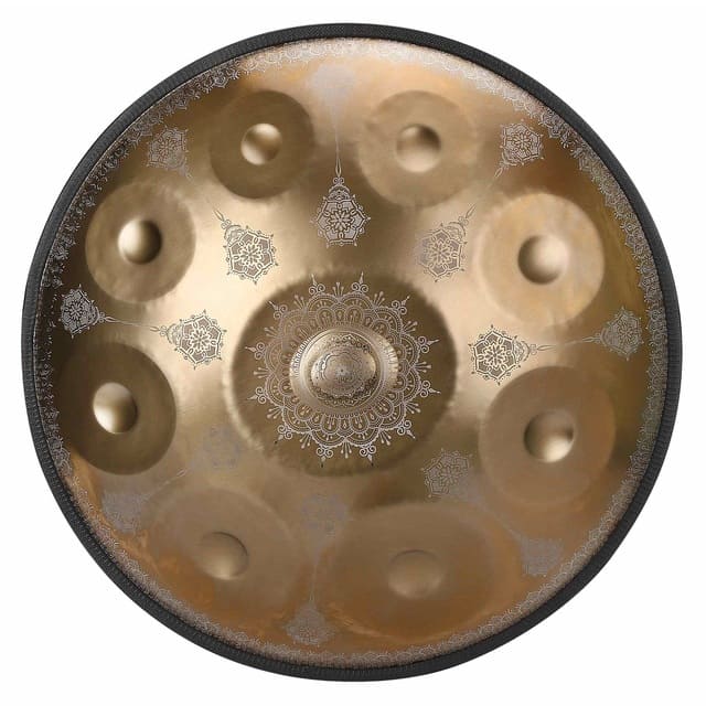 Détail de l'acier et du ding central du handpan céleste