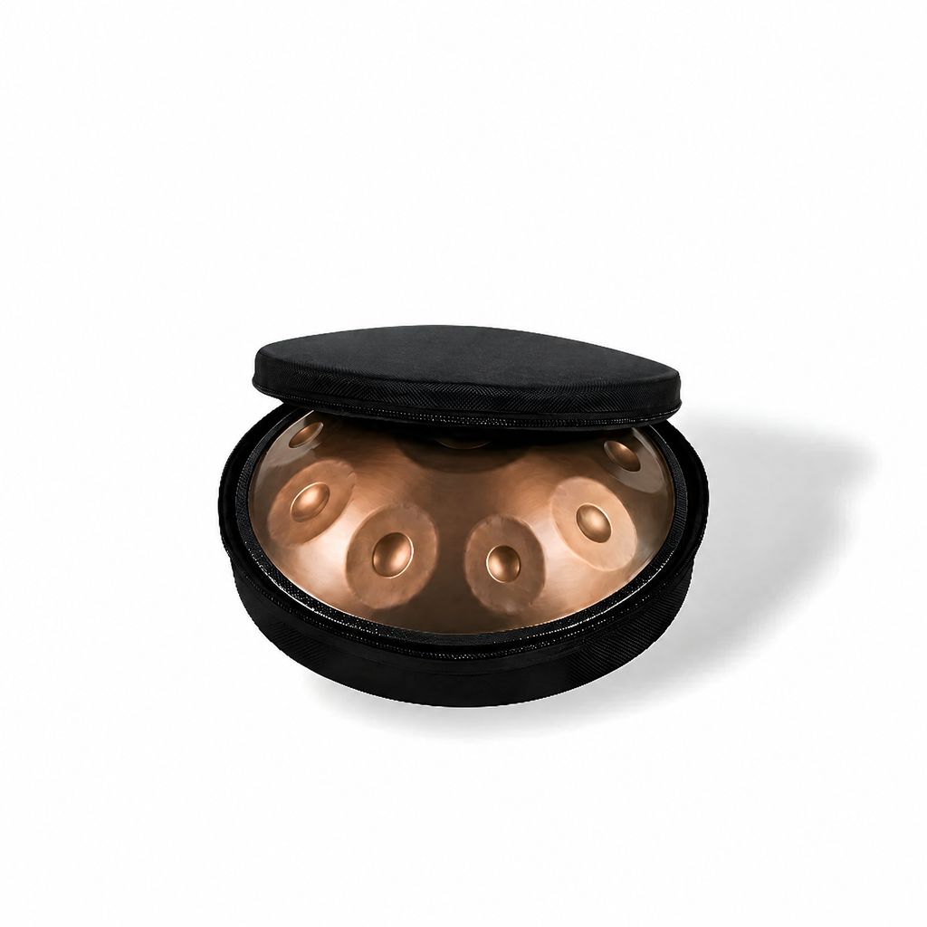 Handpan Aura Sacrée 9 notes en 432 Hz sur fond de lin