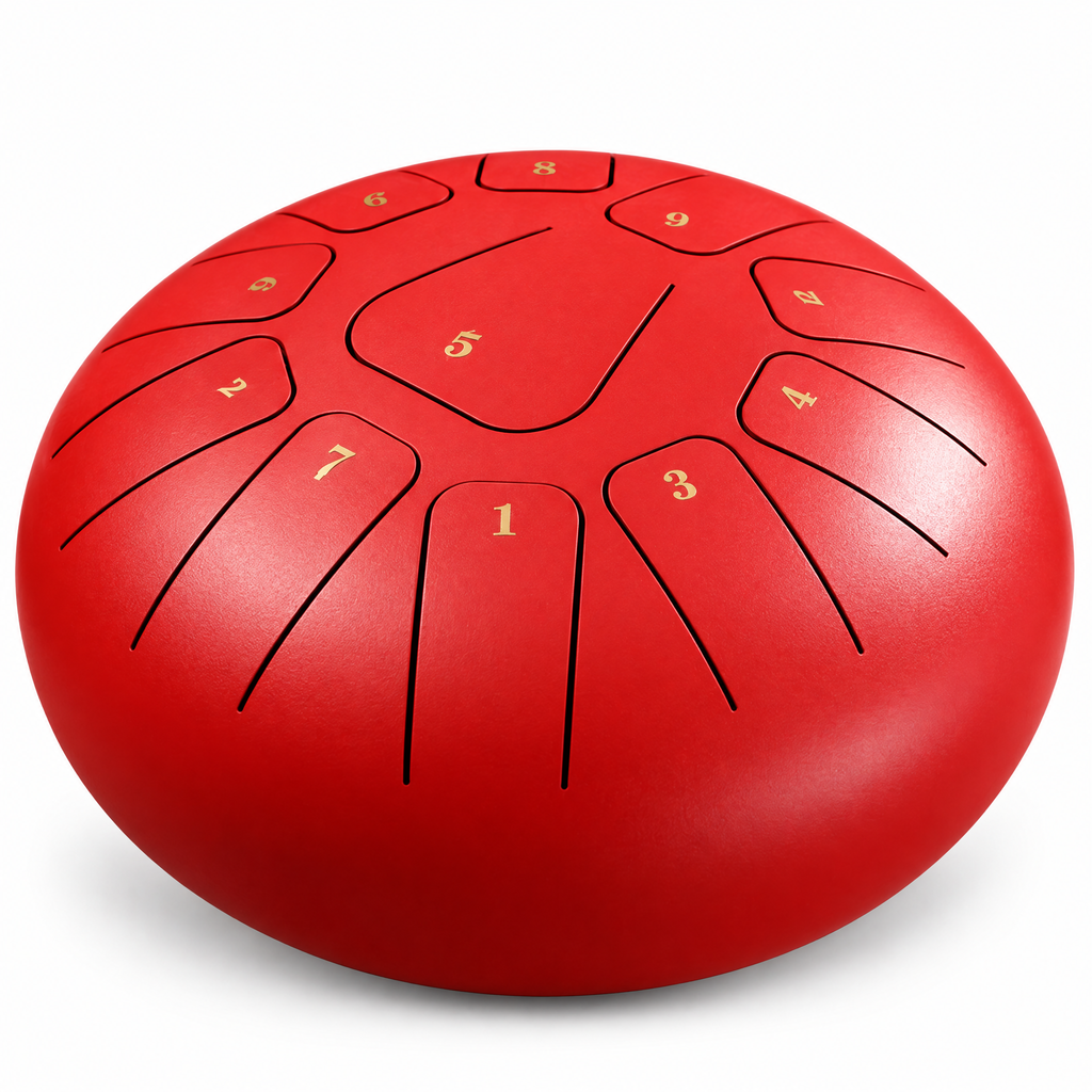 Tongue drum débutant 20 cm en argent, vue de dessus avec langues numérotées