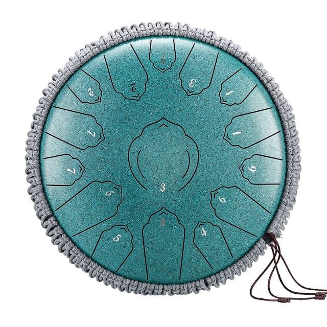 Tongue drum grand format 35 cm vu de dessus, 15 notes en Do majeur